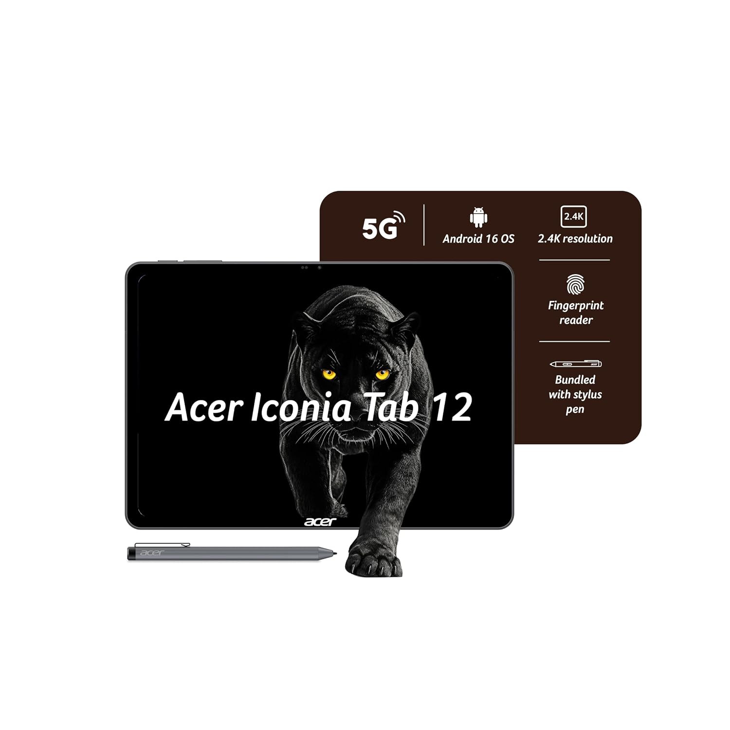 Acer Iconia Tab 12 5G with Stylus Pen| 12.2",2.4K 90Hz IPS Display,450 Nit |1W *4 PureVoice Stereo Speakers| 8GB + 128GB (Expandable) | Wi-Fi + 5G, Fingerprint Reader,Slim Metal Body|Blue.