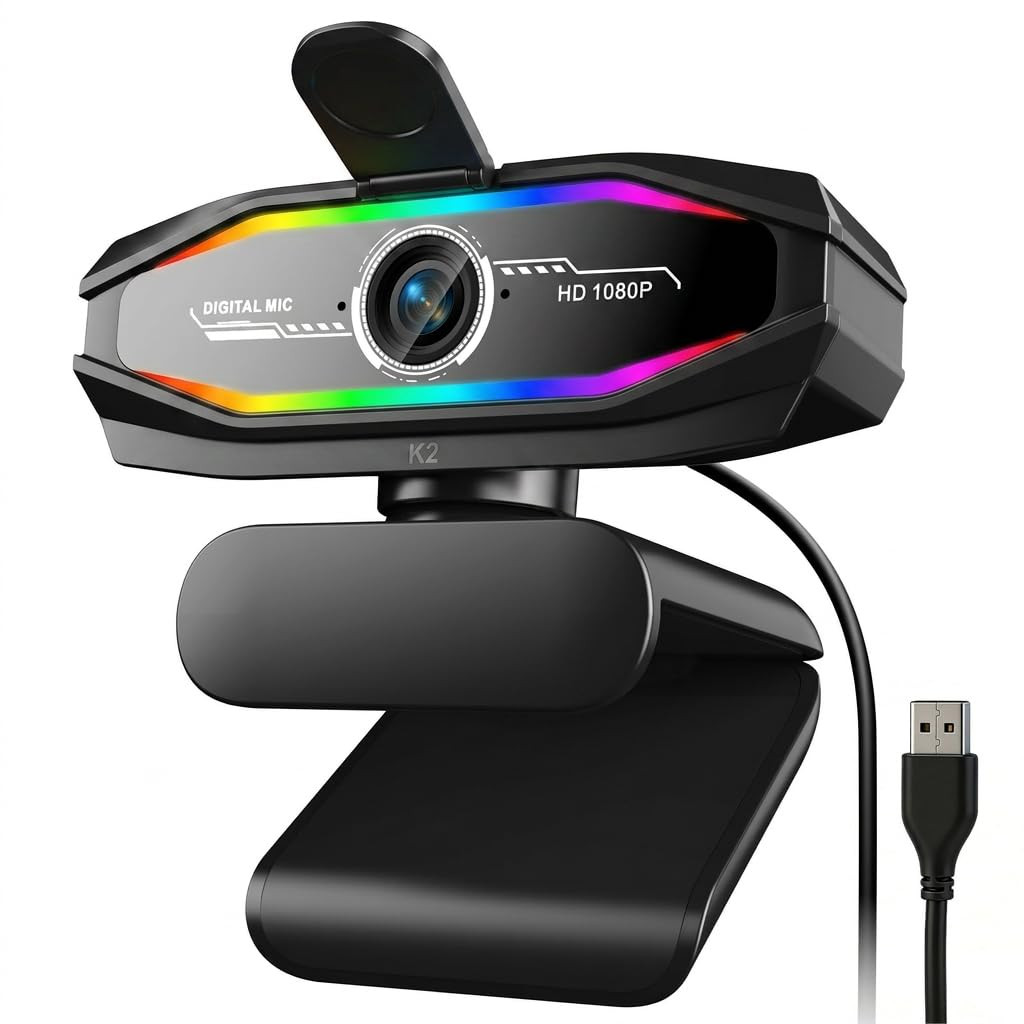 1080P Webcam with Microphone, Full HD Web Camera for Desktop Computer, HD Light Correction Streaming Webcam, USB Computer Camera with Privacy Cover & Sync Indicator Light,Plug and Play PC Web cam
