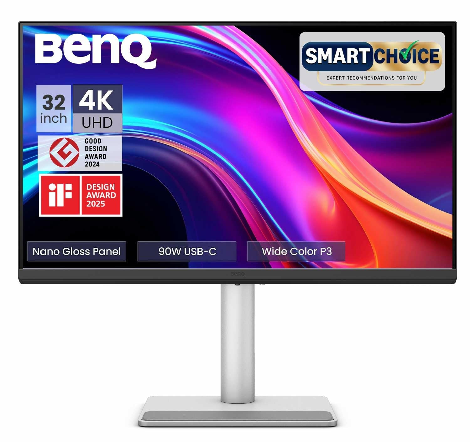 BenQ MA320UP (Smartchoice) 32” (81.28 cm) 4K IPS Nano Gloss Monitor for Mac®, 3840x2160, 60Hz, 97% P3, Dual USB-C 90W/15W PD, Mac Colors,550 nits, Mac Controls, Ergonomics,3W x2 Speakers (Gray)