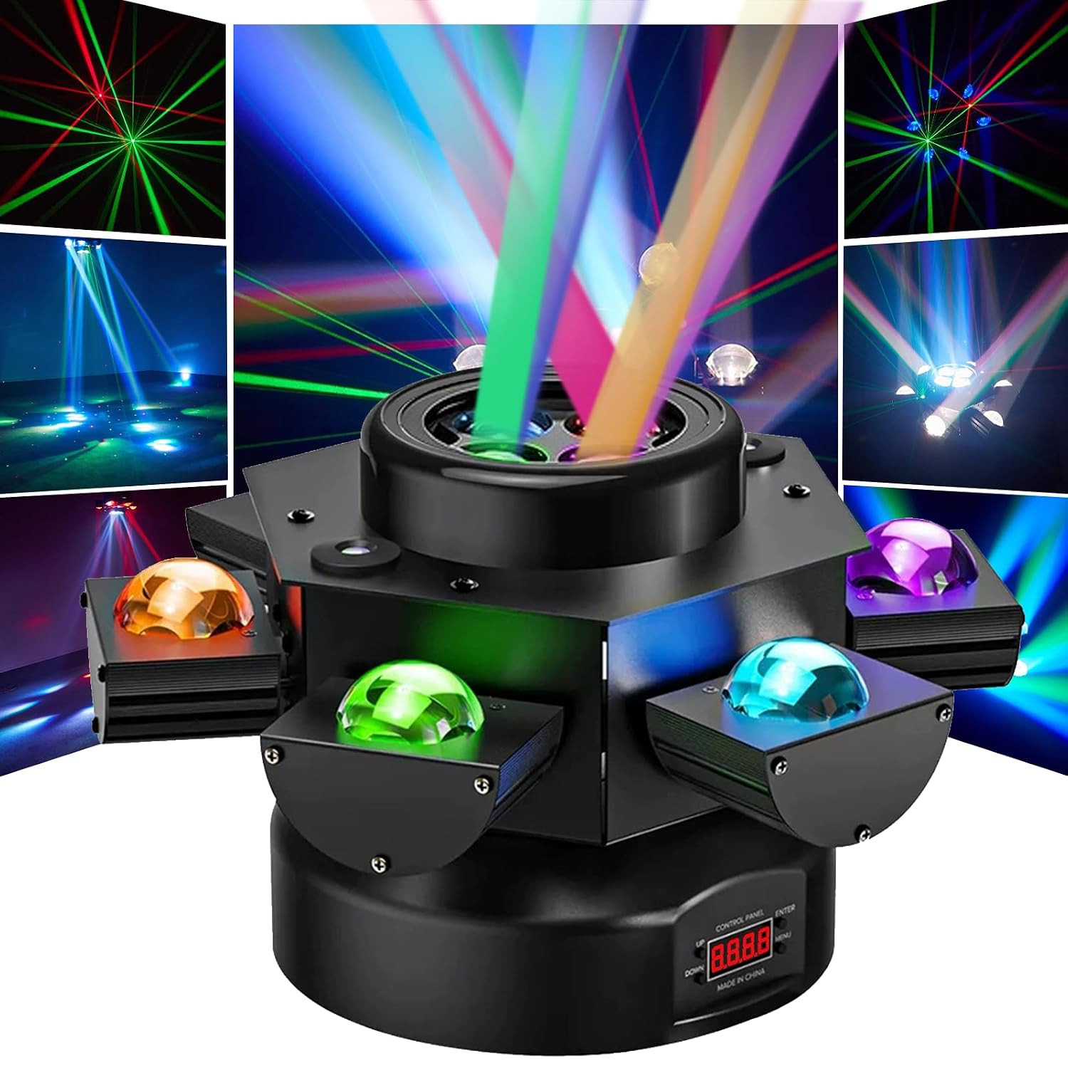 LED Moving Head Light, 10 Super Bright DJ Spotlight Stage Lighting by DMX-512 and Sound Activated Control, Multiple Effects Changing for Disco Parties Wedding Live Show KTV Club