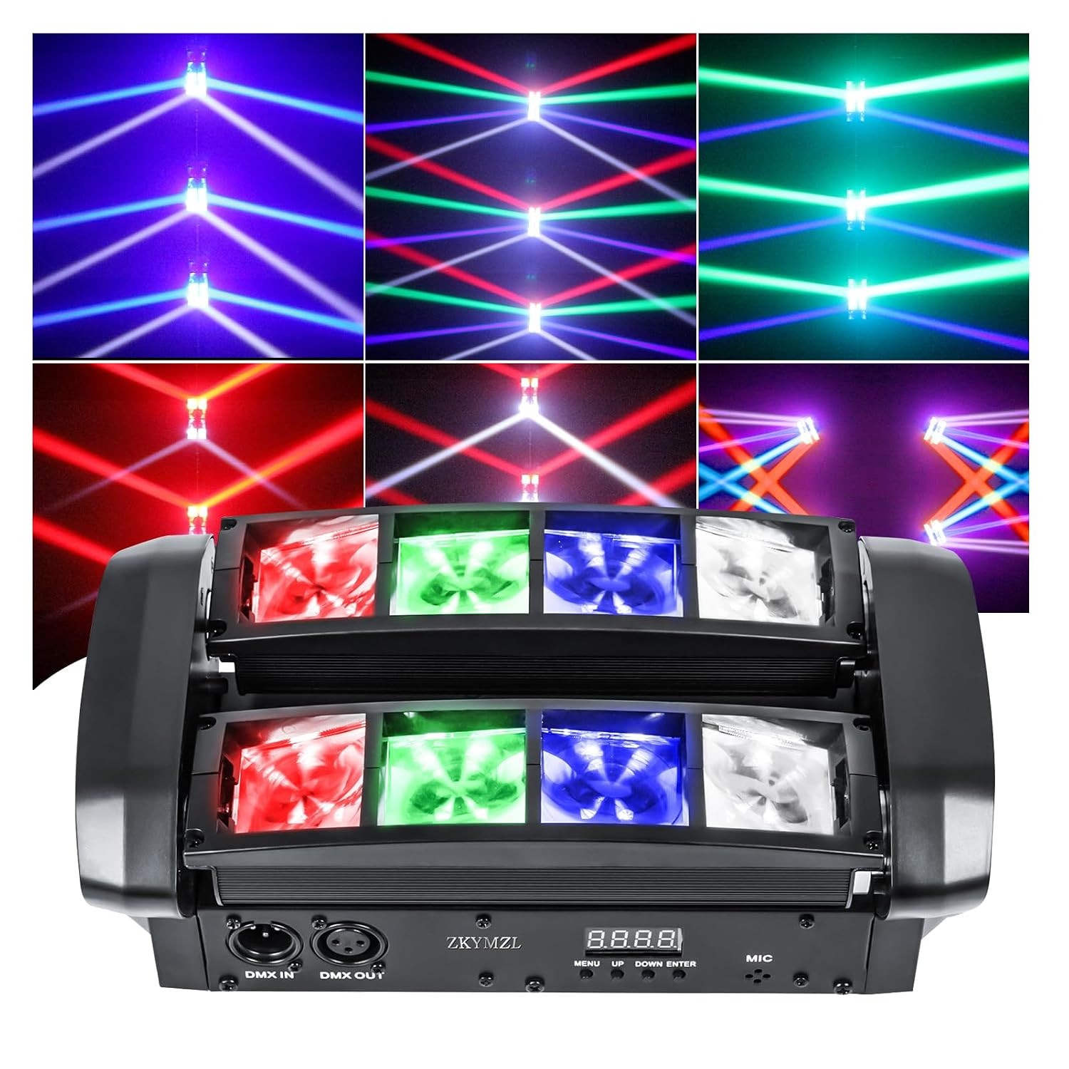 ZKYMZL RGBW Moving Head DJ Lights LED Spider Beam Stage Lighting with Sound Activated and DMX512 Control for Parties Disco Show Wedding Event...