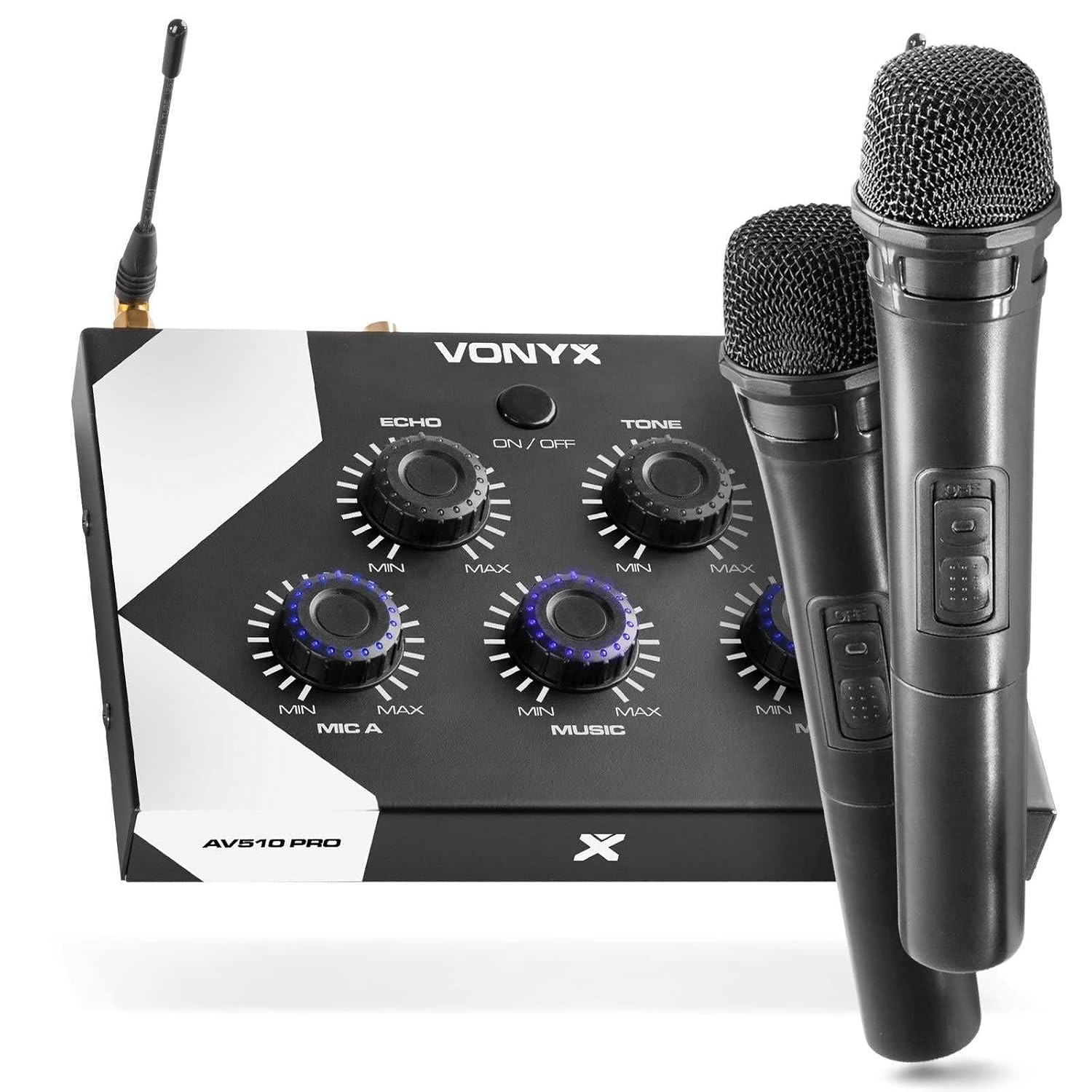 Vonyx AV510 Wireless Karaoke Microphone System with Dual Handheld Mics, Mixer & Receiver, Home Karaoke System Set for Singing, Parties & Events