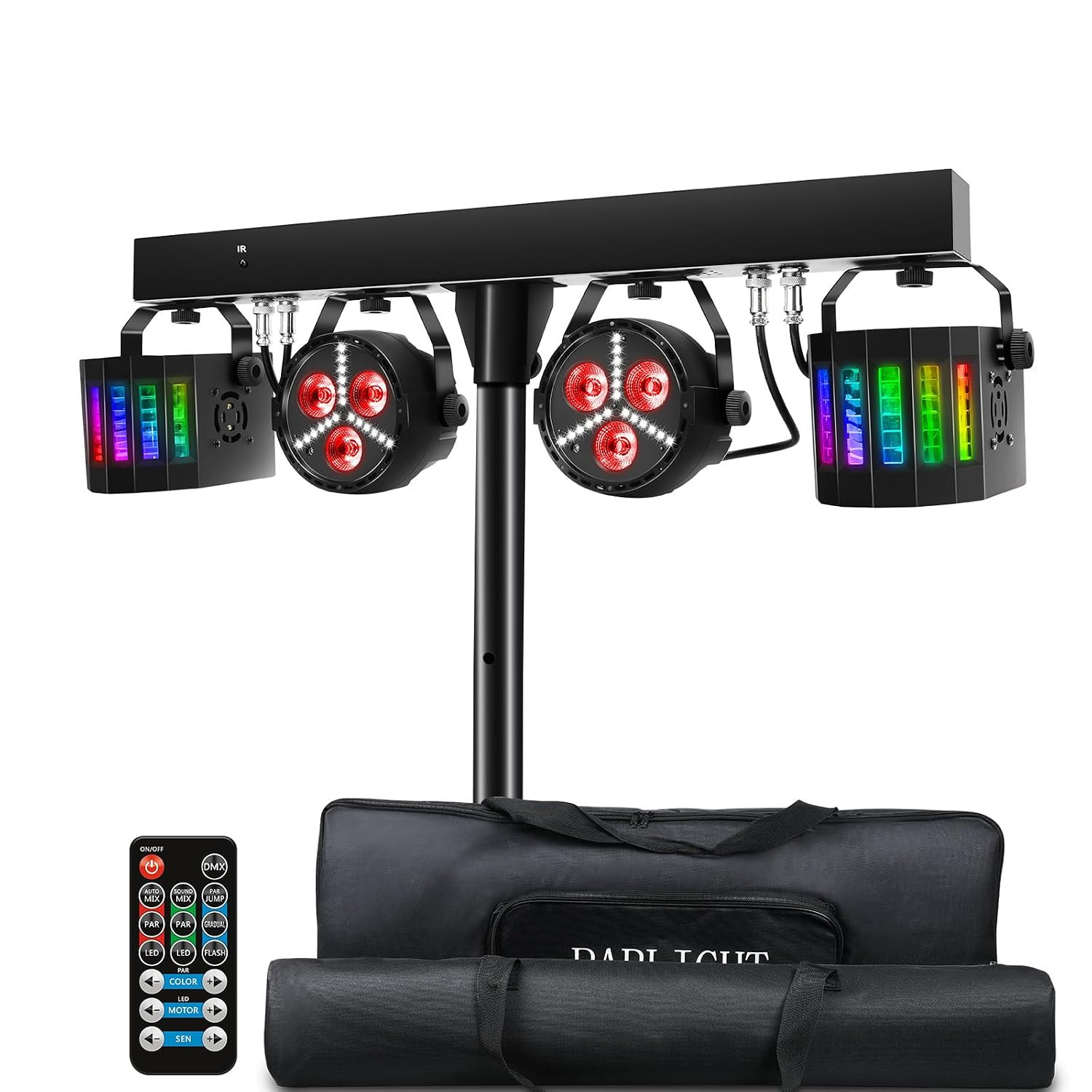 Telbum DJ Lighting Packages with Carry Bag, DJ Lights with Stand (7.5Ft) Sound Activated, DMX & Remote Control, Mobile Gig Light LED Party Bar Lighting System for Band, Booth, Stage, Wedding, Events