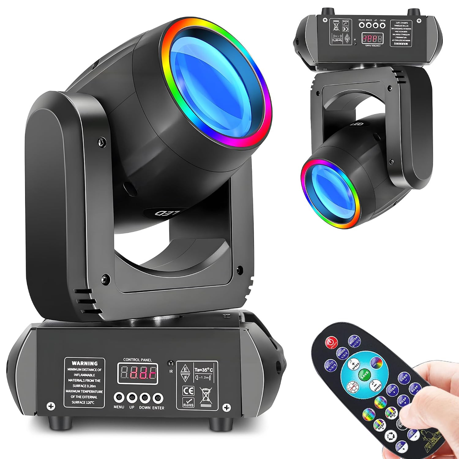 250W LED Moving Head DJ Stage Lights, 13 Gobos 8 Colors, DMX512 15 Channels, Sound Activated, Strobe Effect, Disco Spotlight, Wedding, Birthday, Halloween, Christmas, Party, Bar, Club