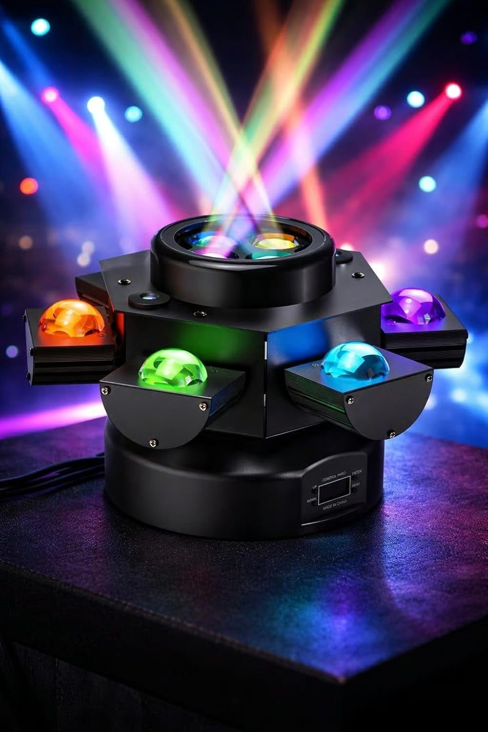 6 Arm Rotating 150W 10 LED DJ Stage Light, Multicolor Dynamic DJ and stage lighting effect • 150W power • Floor Mount mounting