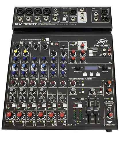 Peavey 10-Channel Audio Mixer with Bluetooth & USB – DJ Mixing Console with MP3 Playback, Digital Effects, Sound Card & Recording Interface – Ideal for Karaoke, Studio, and Live Events