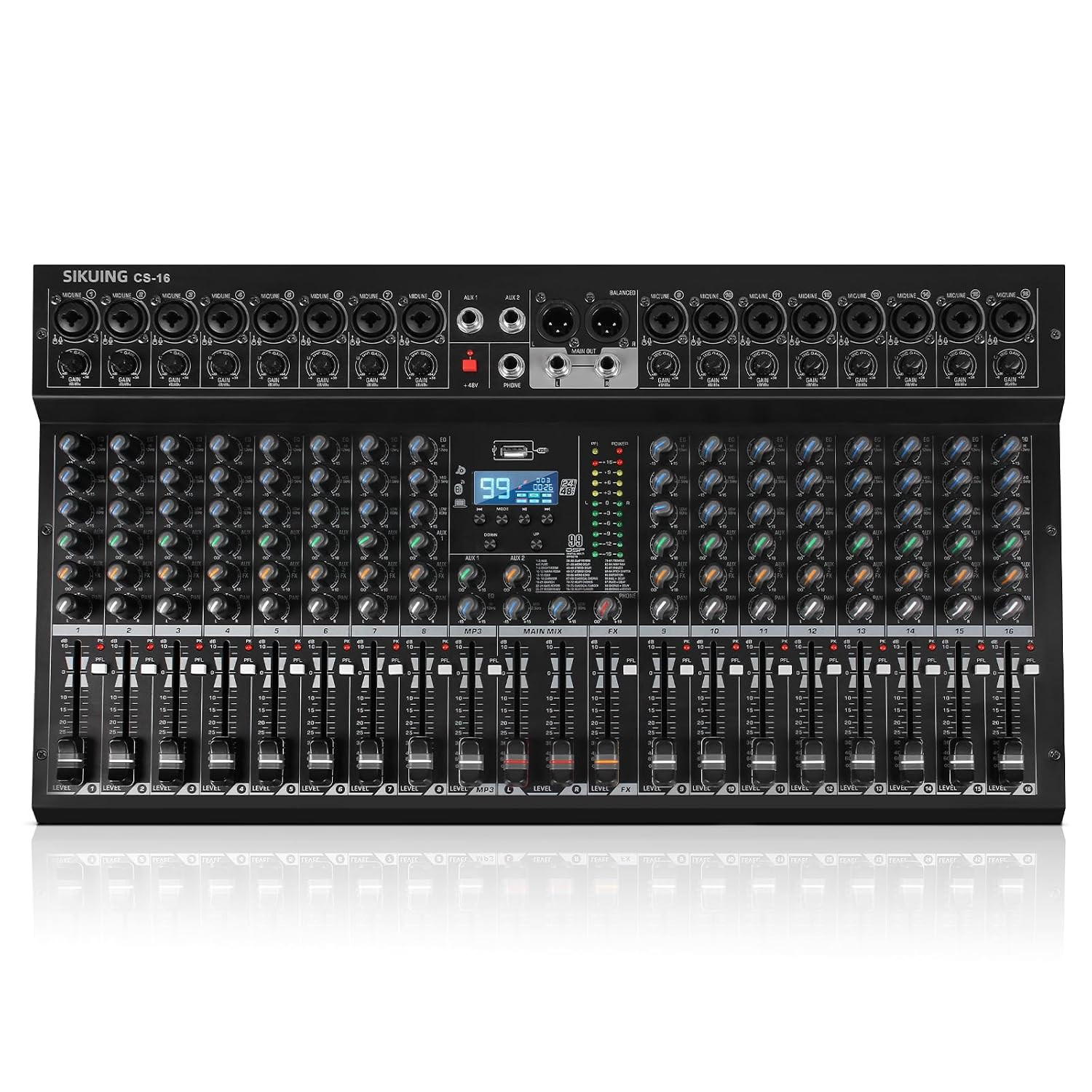 16 Channel Audio Mixer with Bluetooth, 99 DSP Effects